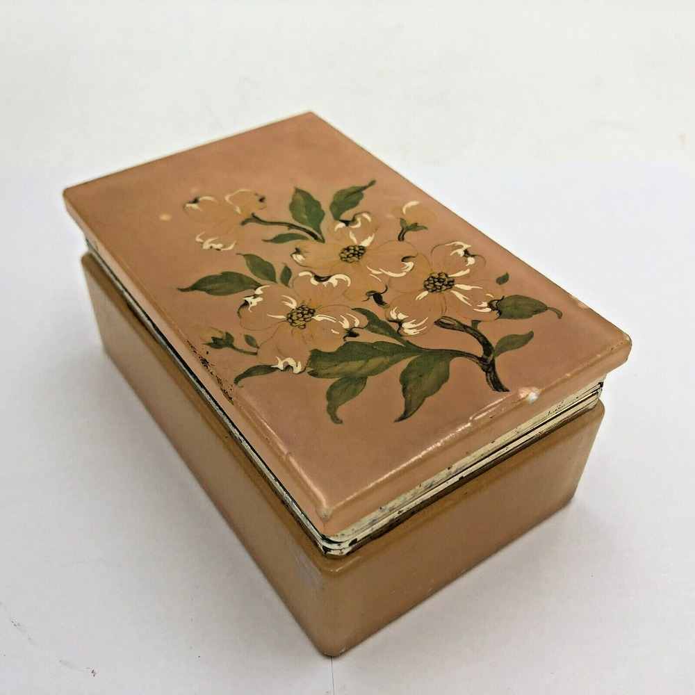 LEFTON Vintage Genuine  Pink Alabaster Jewelry Trinket Box Floral Italy IT-352